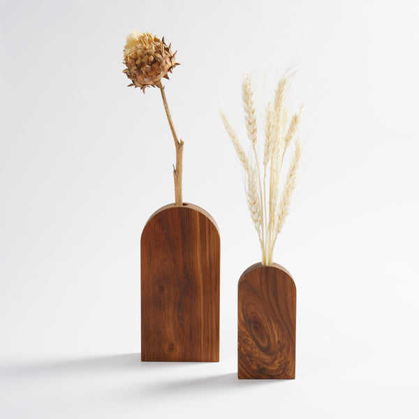 Arch Shaped hand made Wooden Kiaat Vases for dried flowers