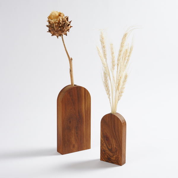 Arch Shaped hand made Wooden Kiaat Vases for dried flowers