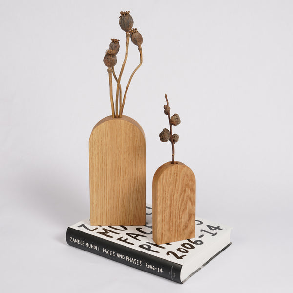 Arch Shaped hand made Wooden Oak Vases