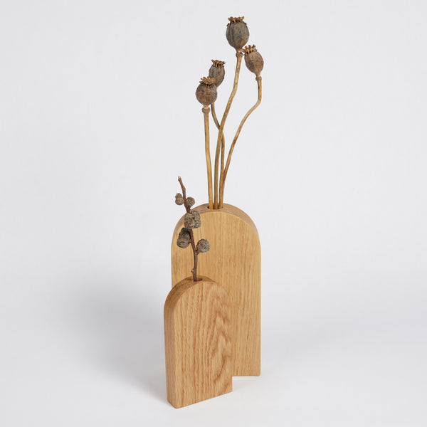Arch Shaped hand made Wooden Oak Vases for dried flowers