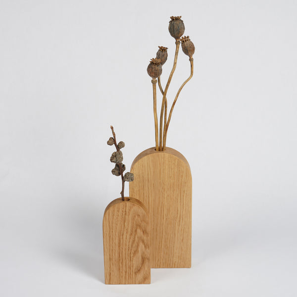 Arch Shaped hand made Wooden Oak Vases for dried flowers