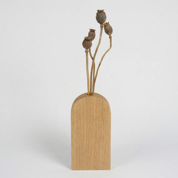 Large Arch Shaped hand made Wooden Oak Vase for dried flowers