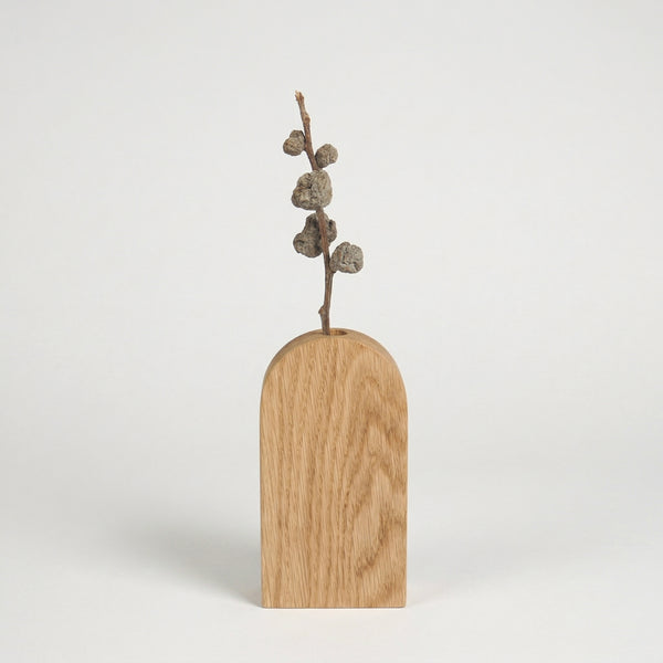 Small Arch Shaped hand made Wooden Oak Vase for dried flowers
