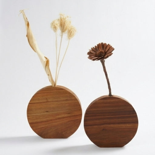 Round Kiaat Wooden Vase