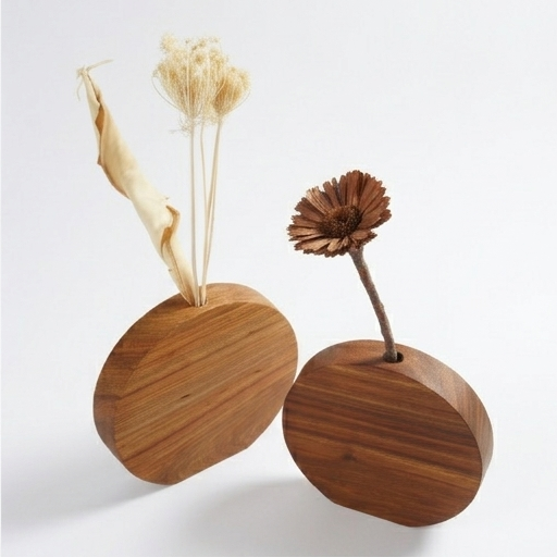 Round Kiaat Wooden Vase