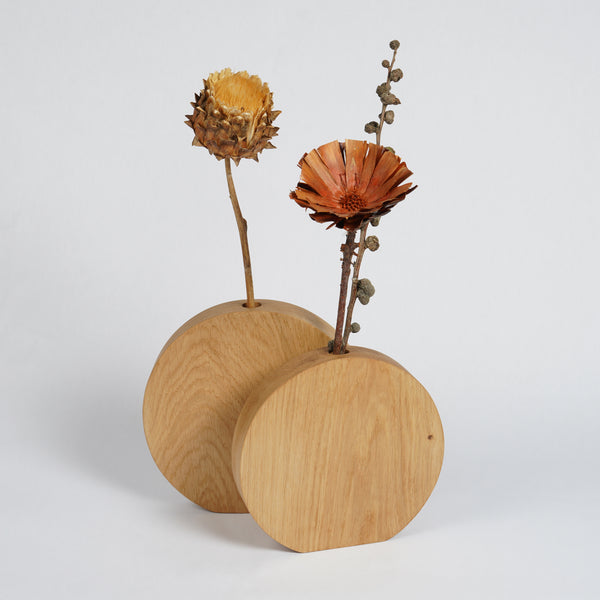 Round Oak Wooden Vase