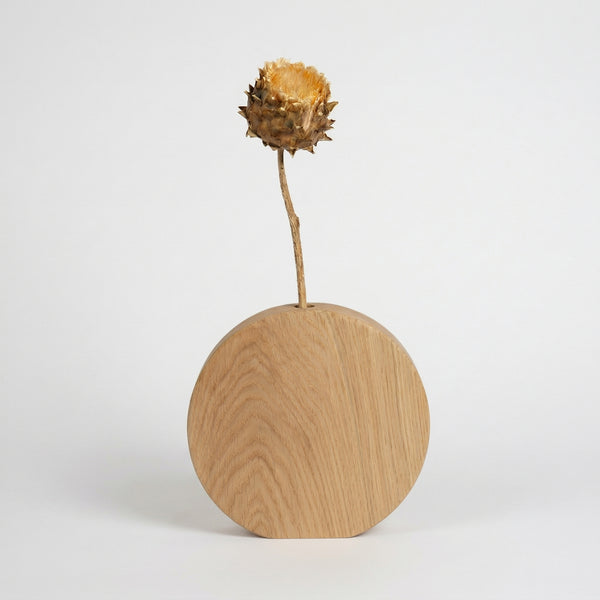 Round Oak Wooden Vase