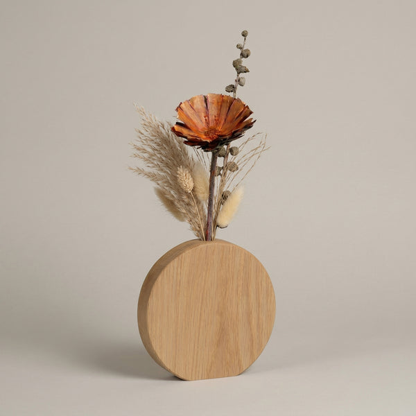 Round Oak Wooden Vase