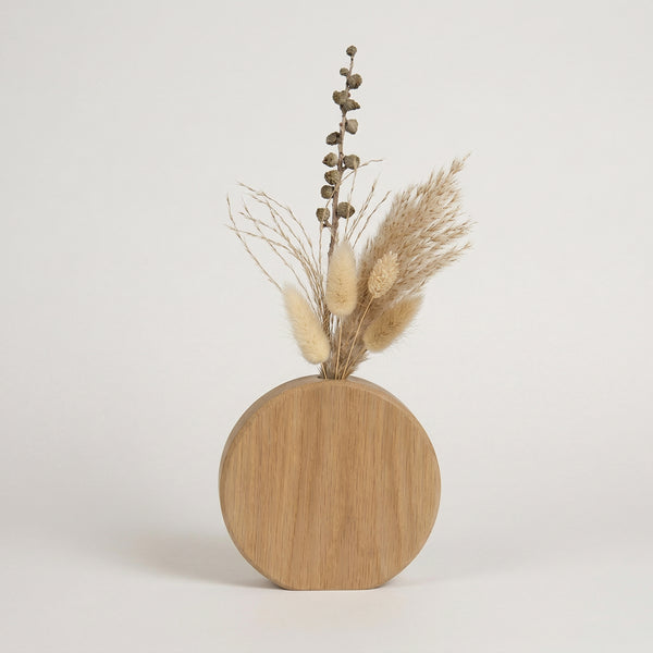 Round Oak Wooden Vase